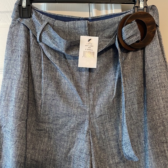 Lucca Wide Leg Navy Linen Retro Buckle XS Pants - Picture 4 of 7